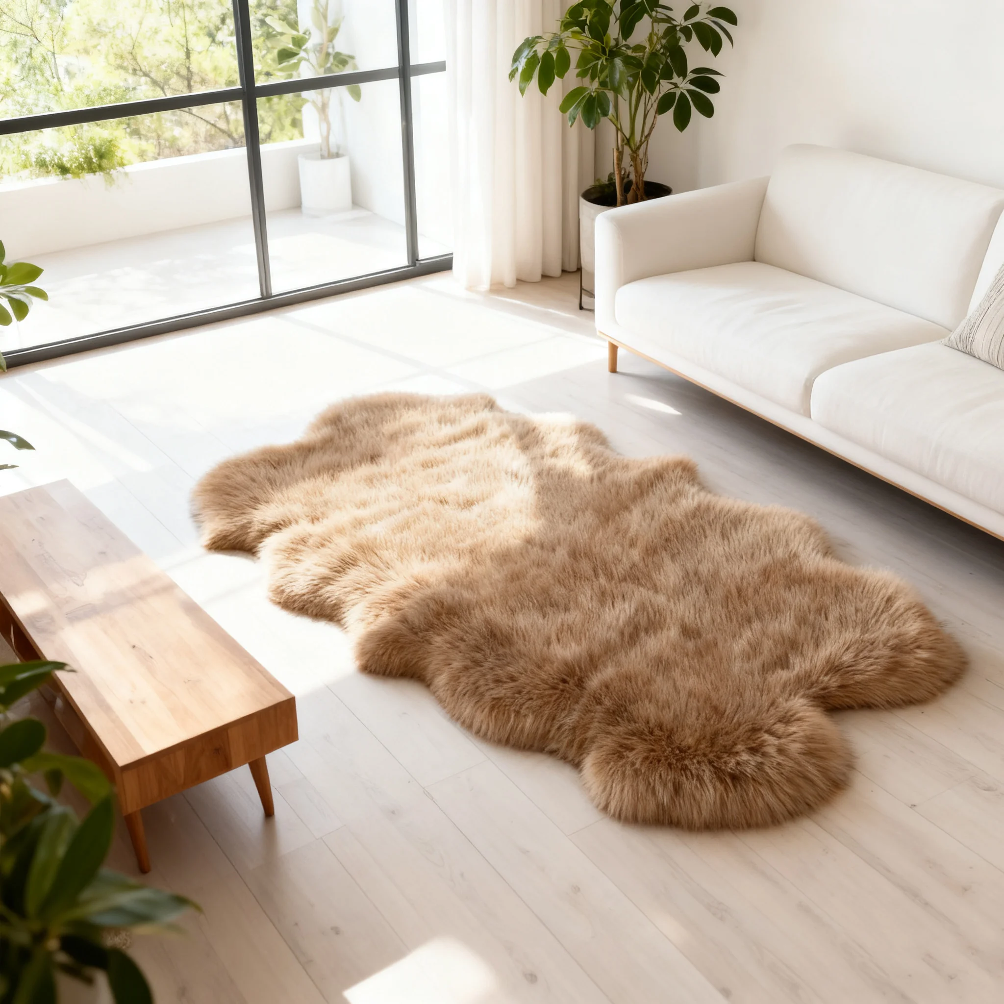 Tapis de forme irrégulière moelleuse en fausse laine, tapis de sol chaud et confortable antidérapant, tapis de décoration pour salon et chambre à coucher