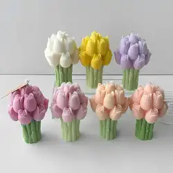 3D Tulip Bouquet Silicone Mold DIY Flowers Aroma Candles Plaster Ornament Molds Handmade Gift Soap Candle Wedding Gift