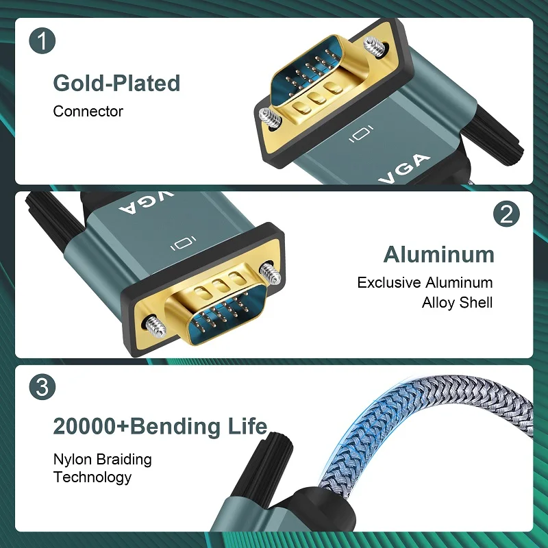 Lungfish Kabel HDMI na VGA z pozłacanym oplotem, kabel HDMI na VGA (męski na męski) odpowiedni do komputerów i monitorów