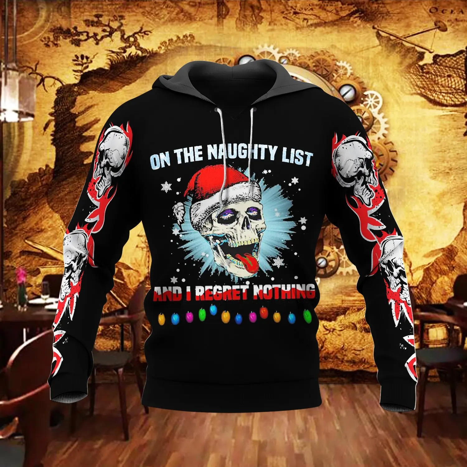 Men’s Hoodie 3D Printed Christmas Skull Graphic Personality Hoodie Pullover Tops Fashion Comfortable Cool Oversize Clothing Tops