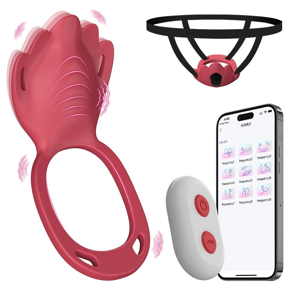 Anello vibrante per pene con vibratore per mutandine indossabile con telecomando APP, 9 modalità di vibrazione Giocattoli sessuali femminili Giocattoli erotici per adulti 18+