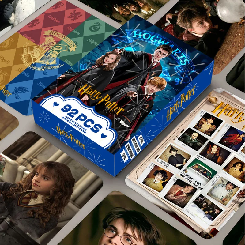 92 unids/caja Tarjeta de colección de Harry Potter foto HD tarjeta LOMO de doble cara manual de dibujos animados pegatinas tarjetas láser regalos de cumpleaños Juguetes