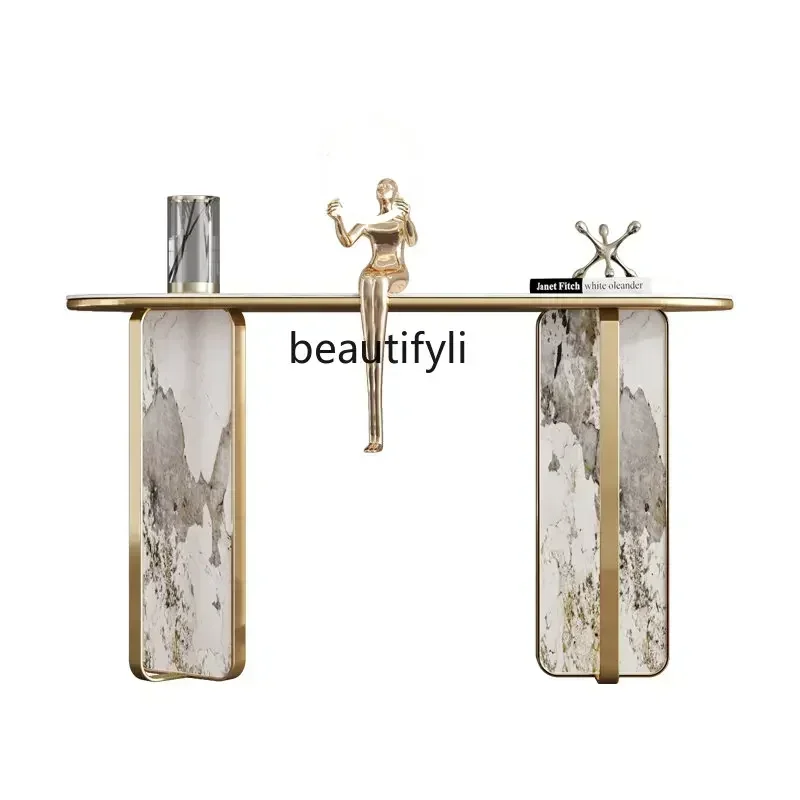 

LXItalian Minimalist Hallway Table Living Room Entrance View Table Corridor Aisle Rock Plate Hallway TableSSS