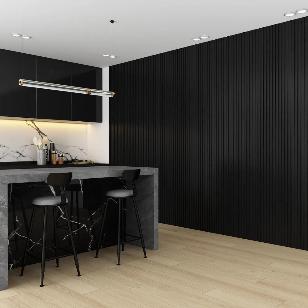 Panel ścienny 3D z listew, 8 sztuk, do dekoracji wnętrz, niski grill, czarny