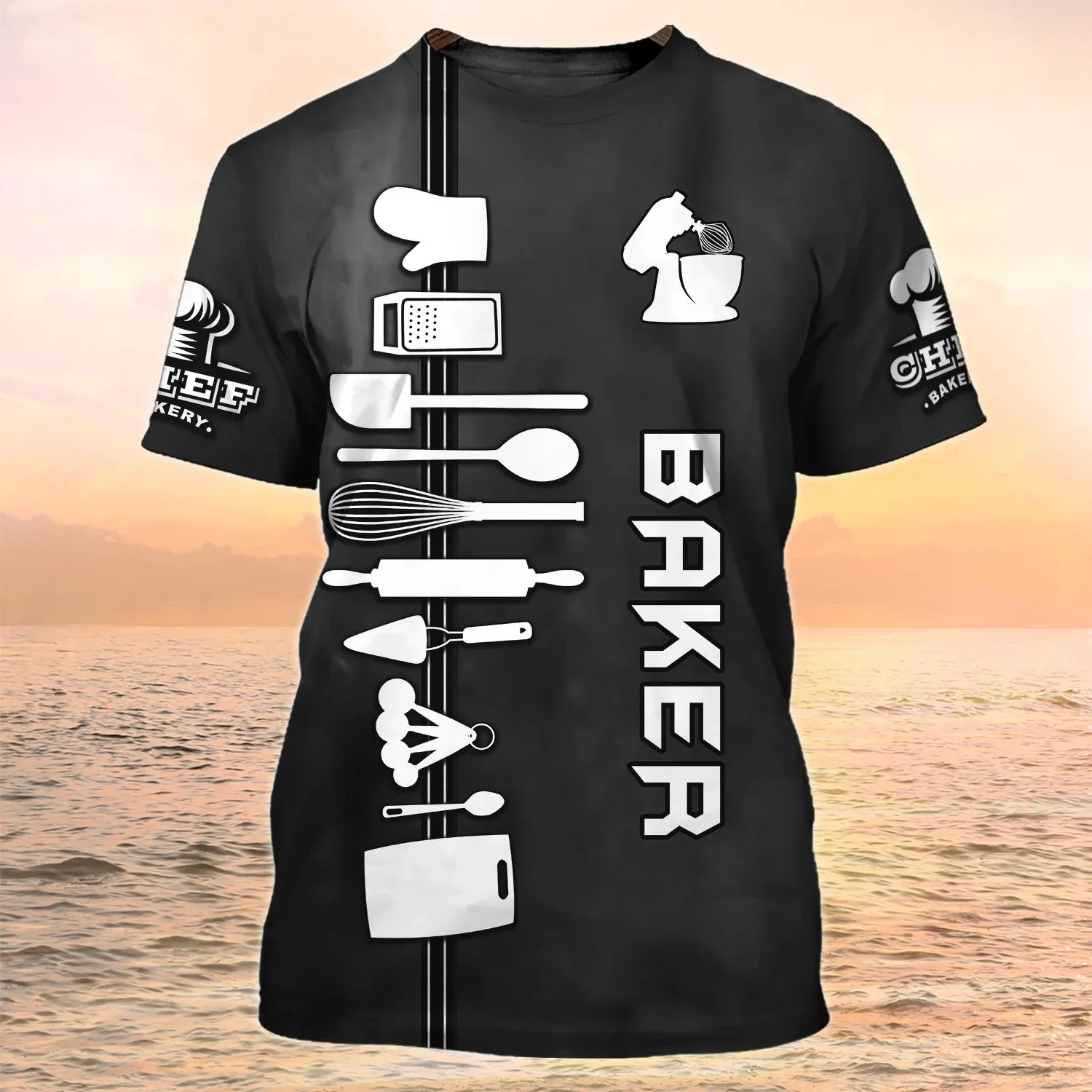 Chic Chef Clothing 3D Printed Men's T-Shirt Pastry Kitchen Cooking Oversized O-Neck Top Breathable Dirty Resistant Short Sleeve