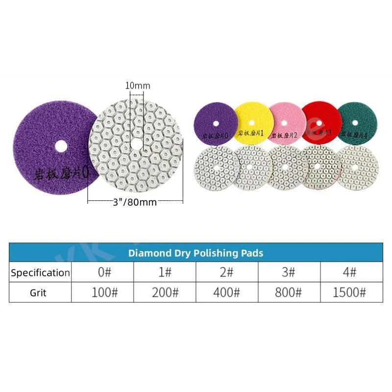 5PCS 3 Inch 80mm Dry Polishing Pad Diamond Polishing Tools for Slabs Granite Marble Quartz Concrete Polishing Pads