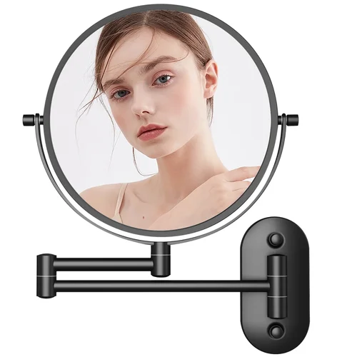 Imagen 1 del producto TUSHENGTU Espejo de maquillaje montado en la pared, giratorio 360, negro, 8 pulgadas, aumento de 10x, espejo de baño de tocador de doble cara, afeitado