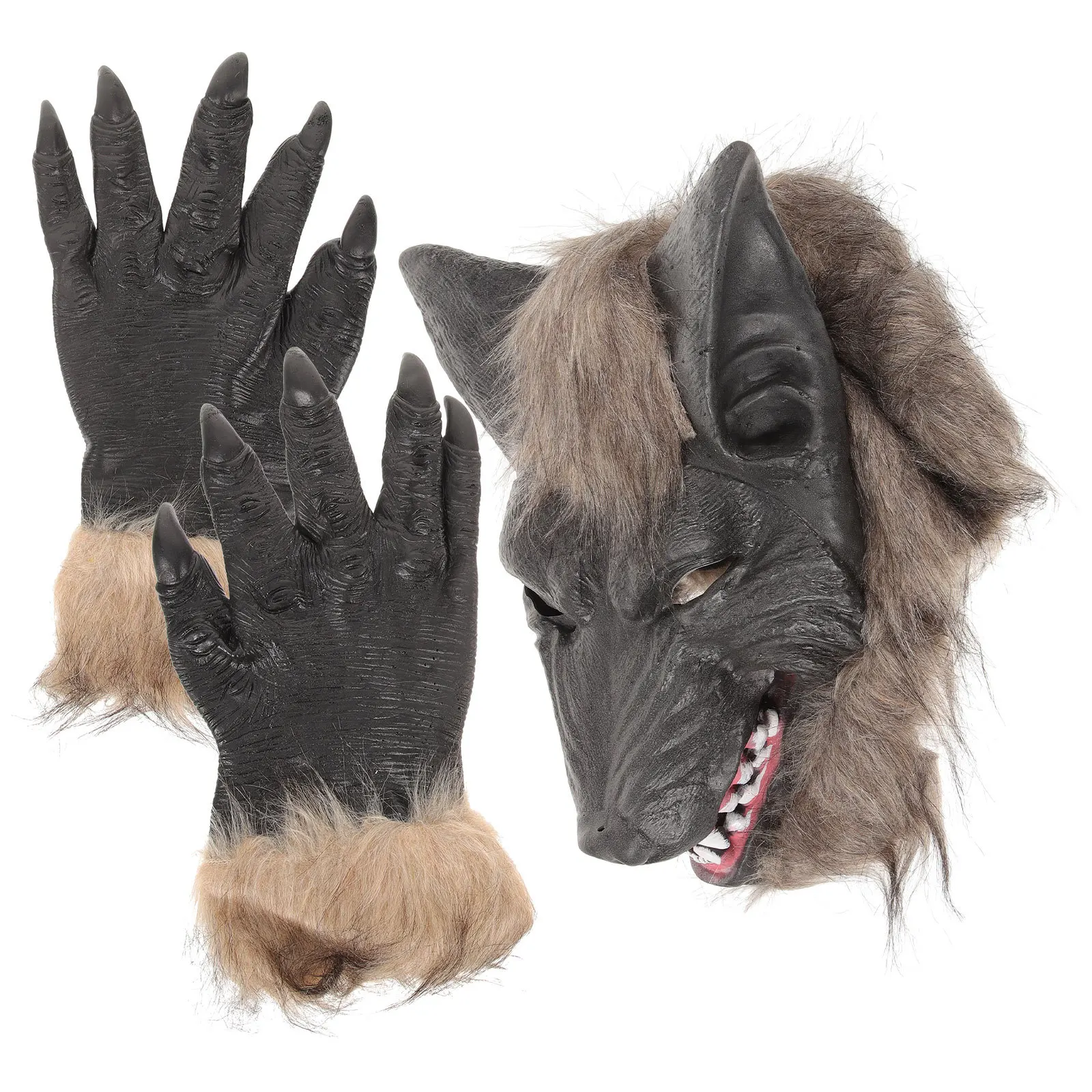 

1Set Dark Head Mask and Paw Gloves Latex Halloween Scary Party Costume Roleplay Props Halloween Party Props
