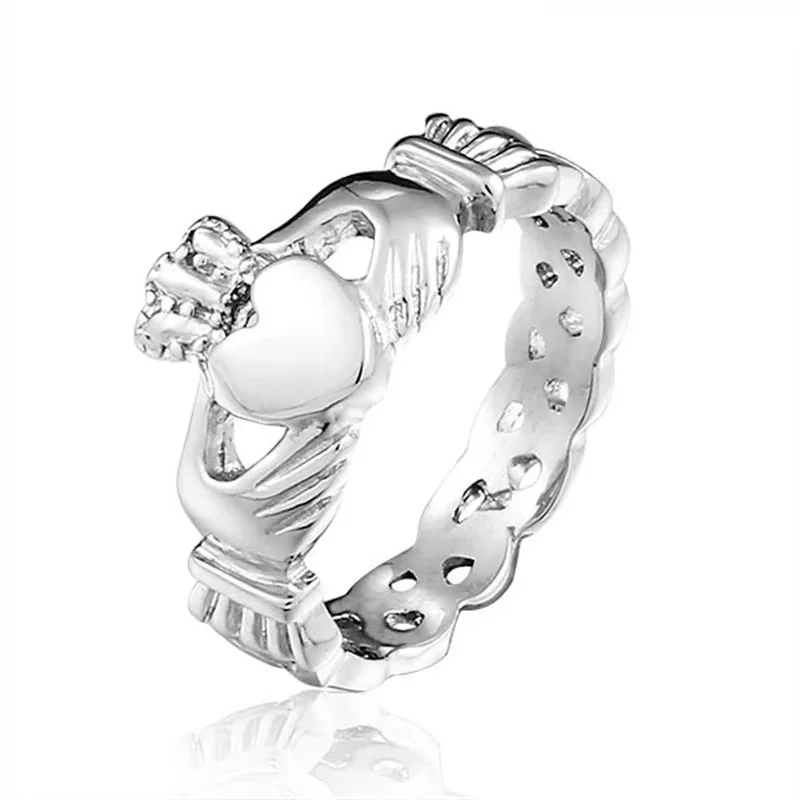 Women\'s Silver Color Stainless Steel Lrish Claddagh Promise Friendship Band Ring
