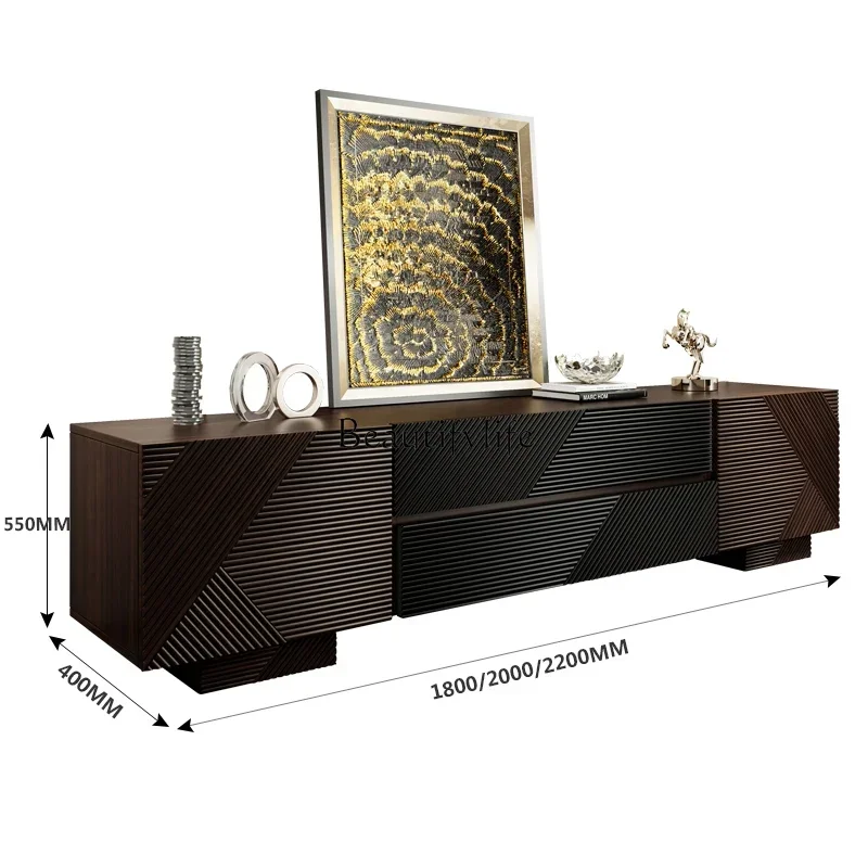 

Solid wood veneer TV cabinet Italian light luxury living room Nordic home drawer floor cabinetLX