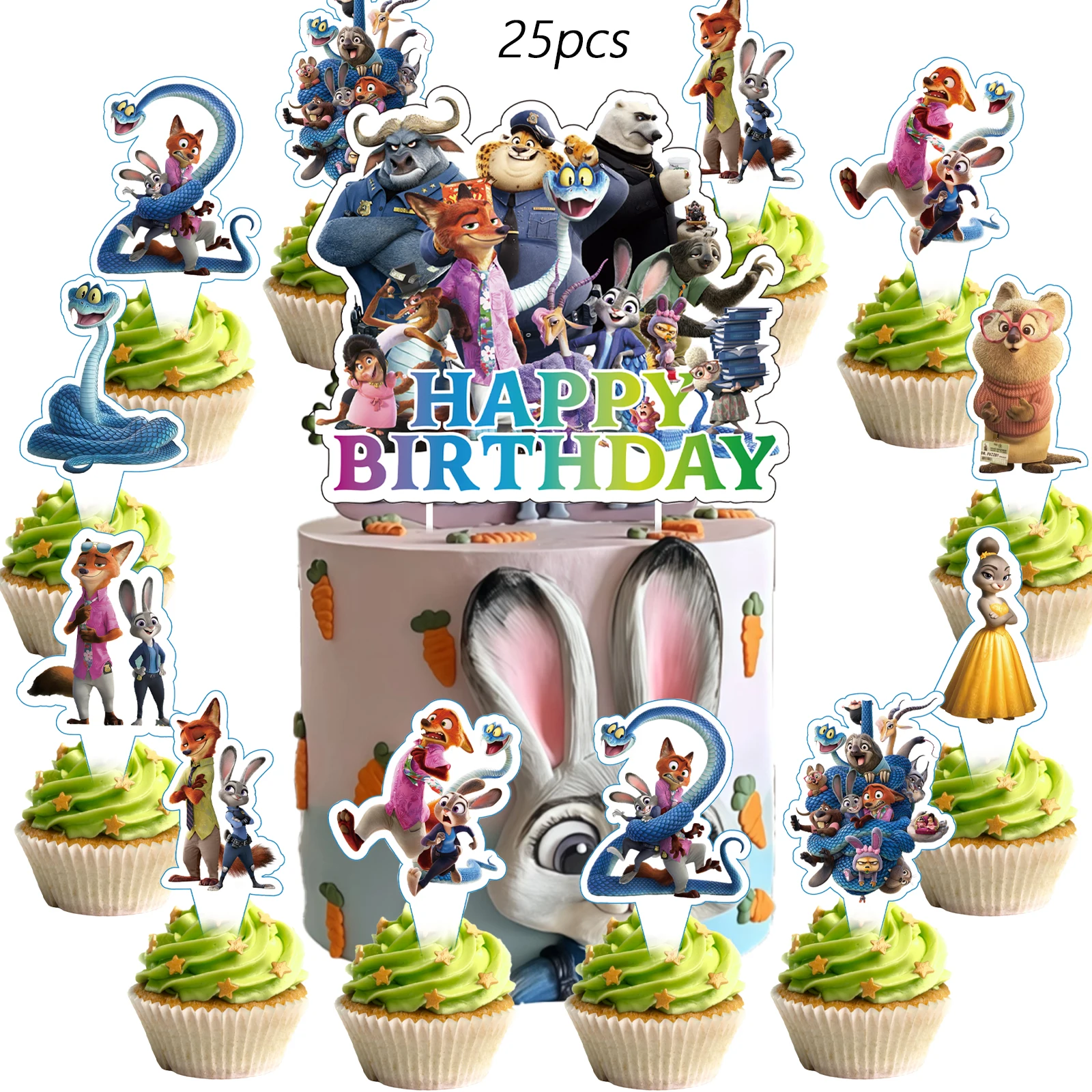 25pcs Disney Zootopia 2 Cake Topper、Cupcake Toppers,Zootopia 2 Birthday Decorations,Zootopia 2 Theme Party Supplies