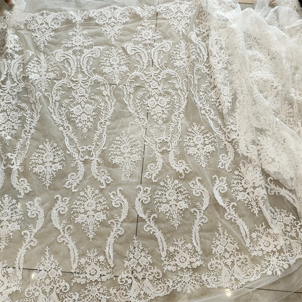 3yards High Quality White Car Bone Lace Flower Edge Patch Fabric Can DIY Wedding Dress Veil Clothing Skirt Background Decoration