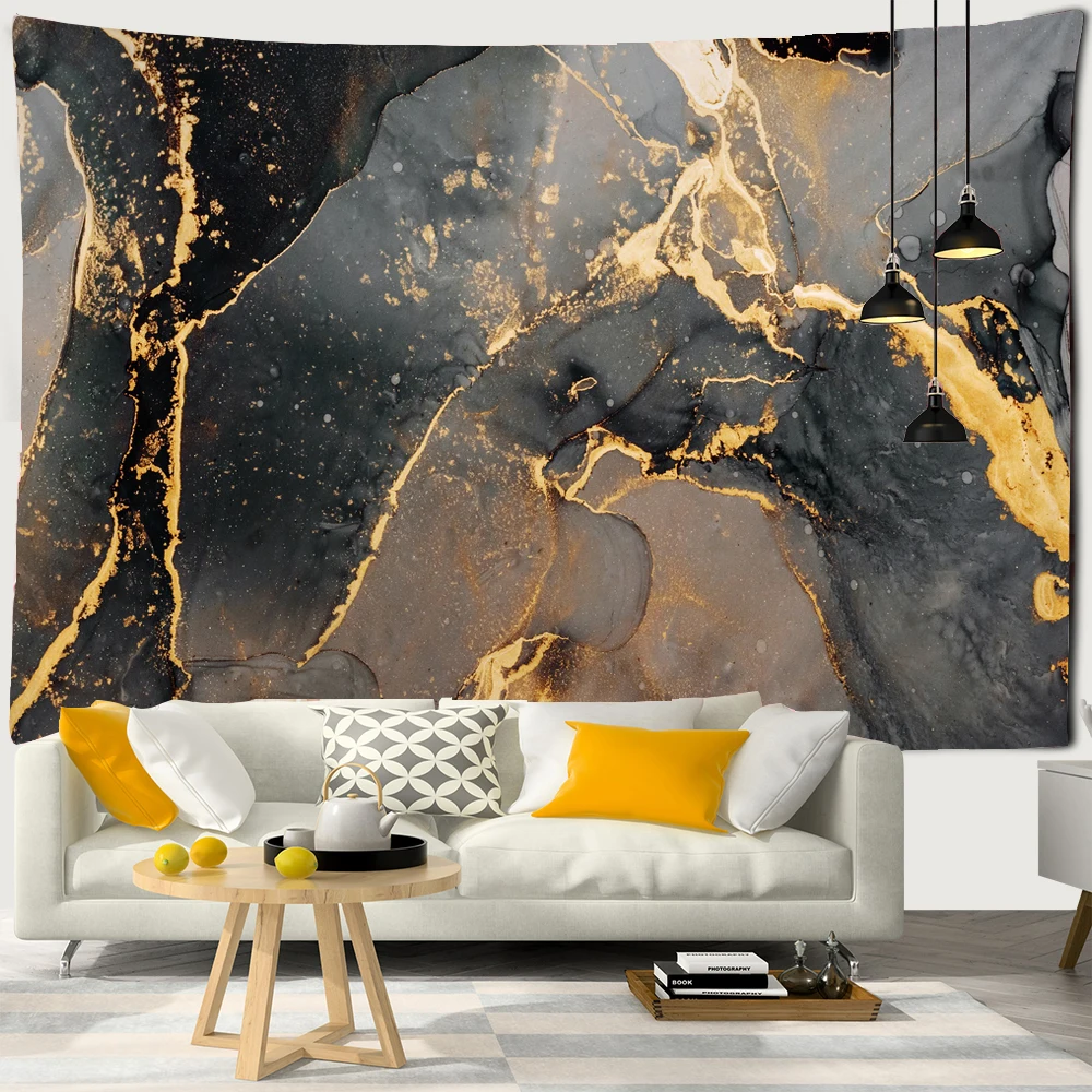 

Black and Gold art Abstraction Tapestry Wall Hanging Gold Marble Bohemian Hippie Psychedelic Art Vertigo Printing Room Decor