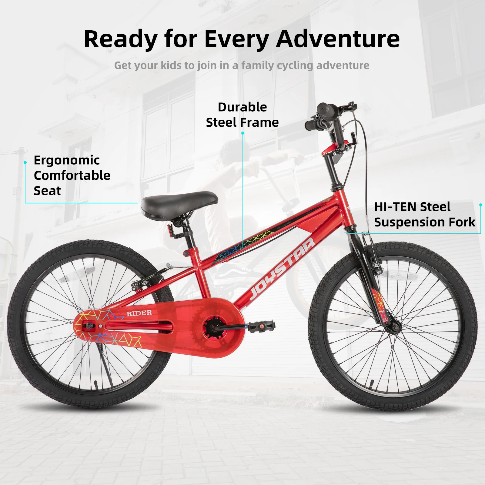 Joystar 20 inch children's bicycle, lightweight and durable high carbon steel frame, front and rear V-brakes, multiple colors