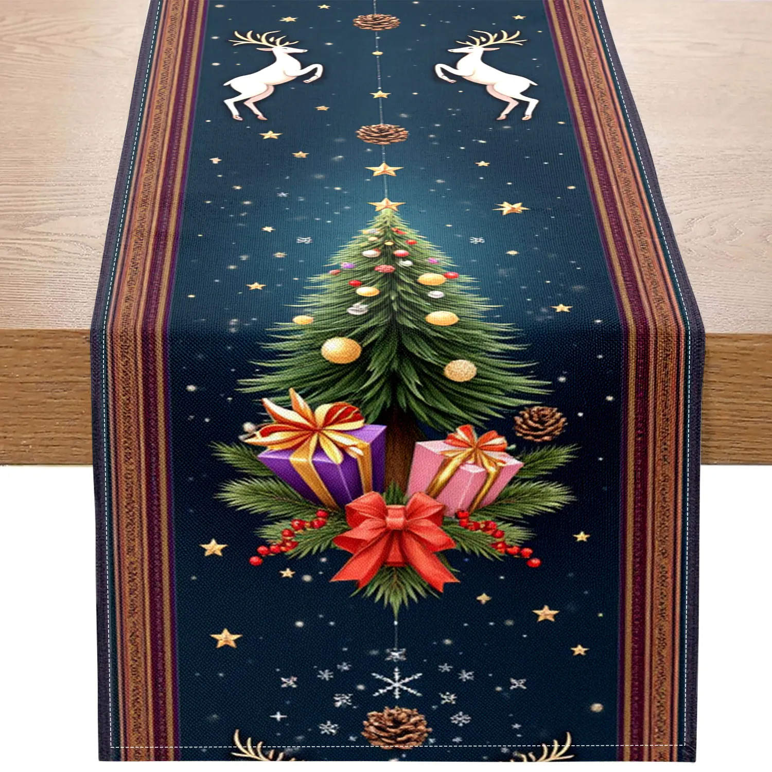 

1Pc Christmas Themed Table Runner with Christmas Tree and Elk Patterns, Suitable for Christmas Parties, Holiday Home Decorations
