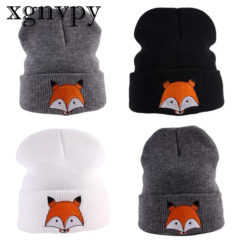 xgnvpy New Autumn and Winter Children's Woolen Hat Cartoon Girl Knitted Pullover Hat Baby Rolled Edge Ear Warm Hat