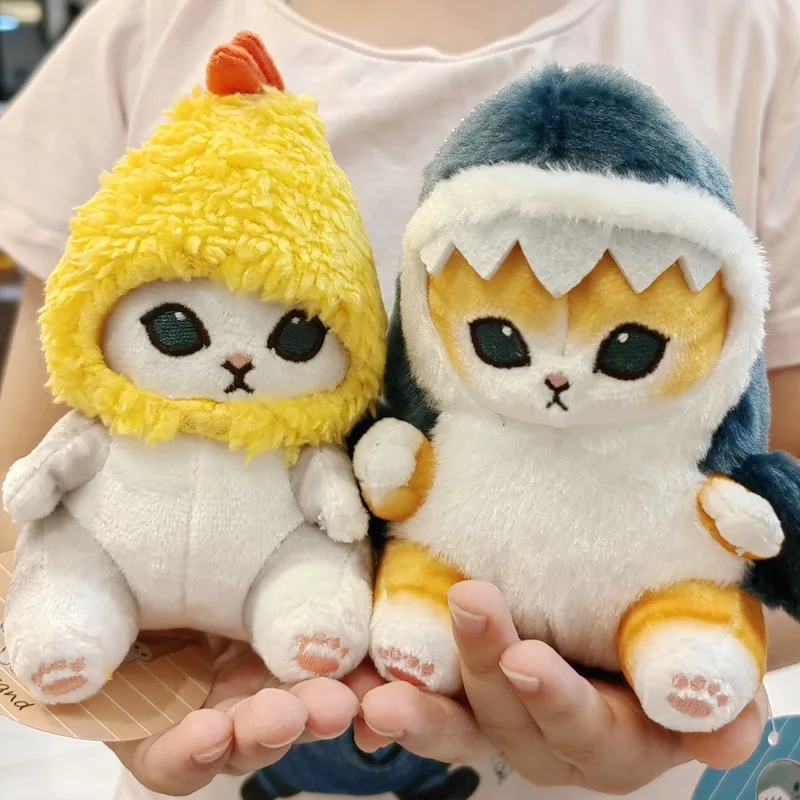 HOTsale## 12cm Kawaii Anime Hobby Shark Cat Plush Doll Keychain Cartoon Cute Pendant Pendant Key Chain Package Toys