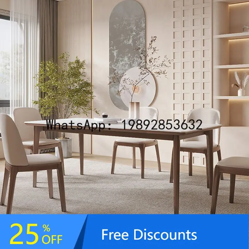 YFY White Ash Solid Wood Rock Slab Dining Table and  Set High-end Imported Walnut Color Minimalist Inno Rock Slab Dining Table