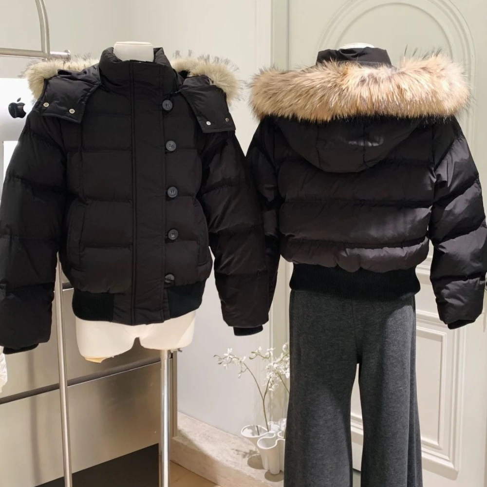 معطف أمريكي عتيق بأكمام طويلة مع قلنسوة قصير بياقة من الفرو الصناعي معطف نسائي غير رسمي بلون نقي Y2k بسحاب عتيق لخريف 2025 #3