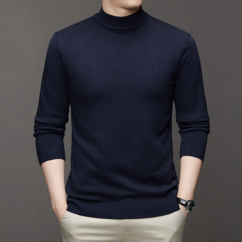 Autumn and Winter Men's and Young Adults' Versatile Base Shirt No-pill Semi-high-neck Warm Sweater