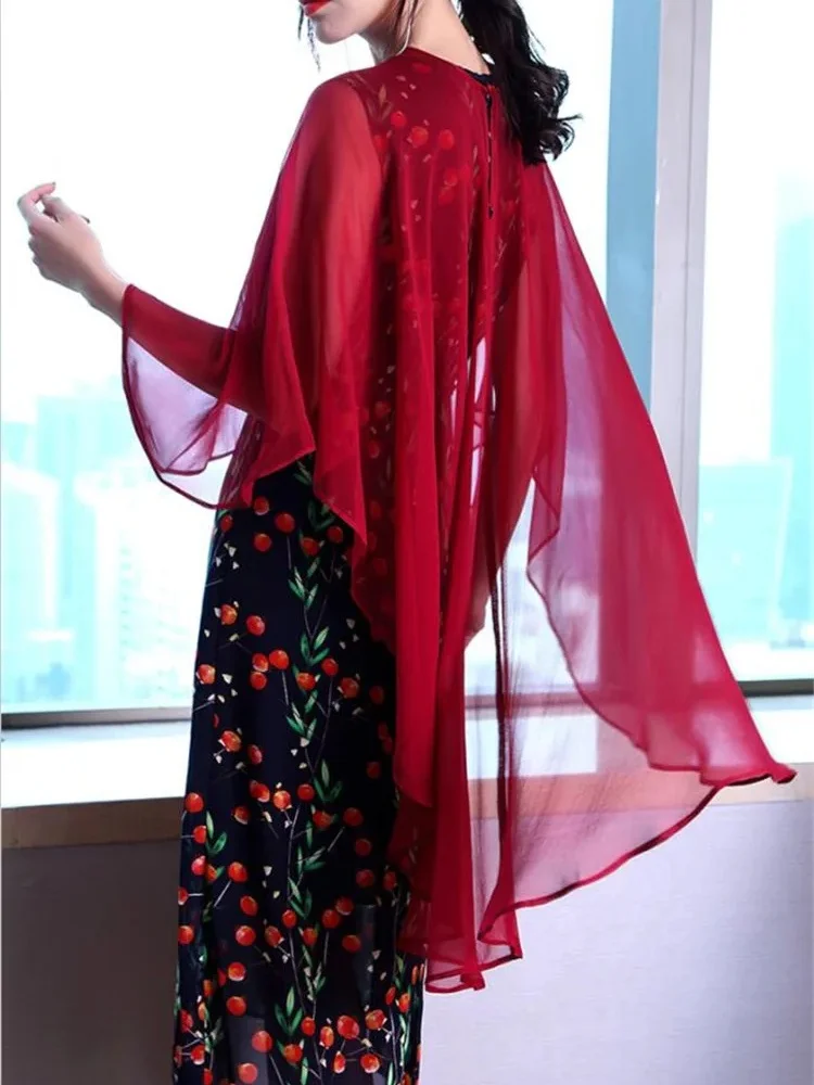 New Fashion Women Chiffon Shawl Solid Vintage Elegant Smock Tops Beach Party Thin Tops Womens Free  Blouses