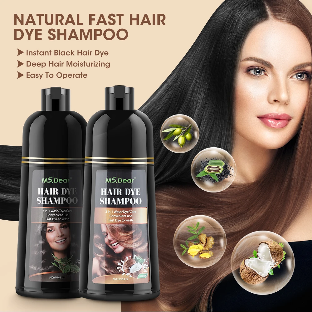 

Instant Black Dye Shampoo, Black, Brown Hair Coloring, Natural Herbal Ginseng Hair Repair Shampoo, Grey White Hair Dyed, 500ml