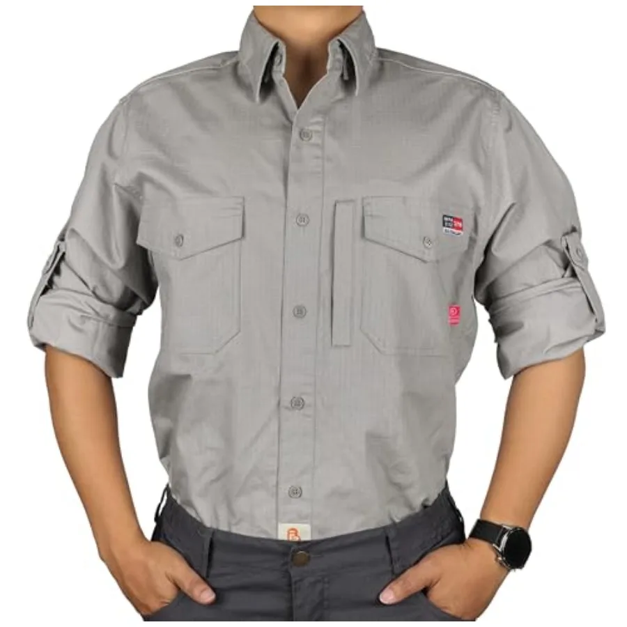 

Рубашка BOCOMAL FR из ткани рипстоп 6 унций, прочная, износостойкая, с карманом на молнии, водоотталкивающая, огнестойкая - CAT2