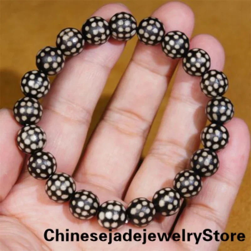 

Black Tibetan DZI Beads Old Agate Full Sky Star Beads Amulet Bracelet HandString