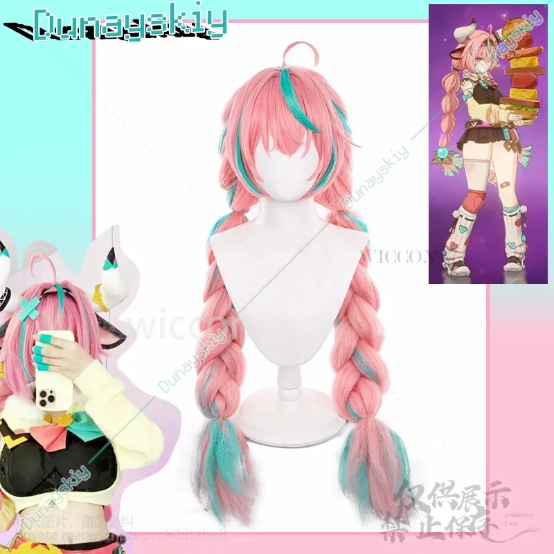 Juego Genshin Impact Cosplay Varesa 100cm pelo largo peluca de pelo trenzado rosa para niñas mujeres gorro de peluca gratis Anime Halloween personalizado