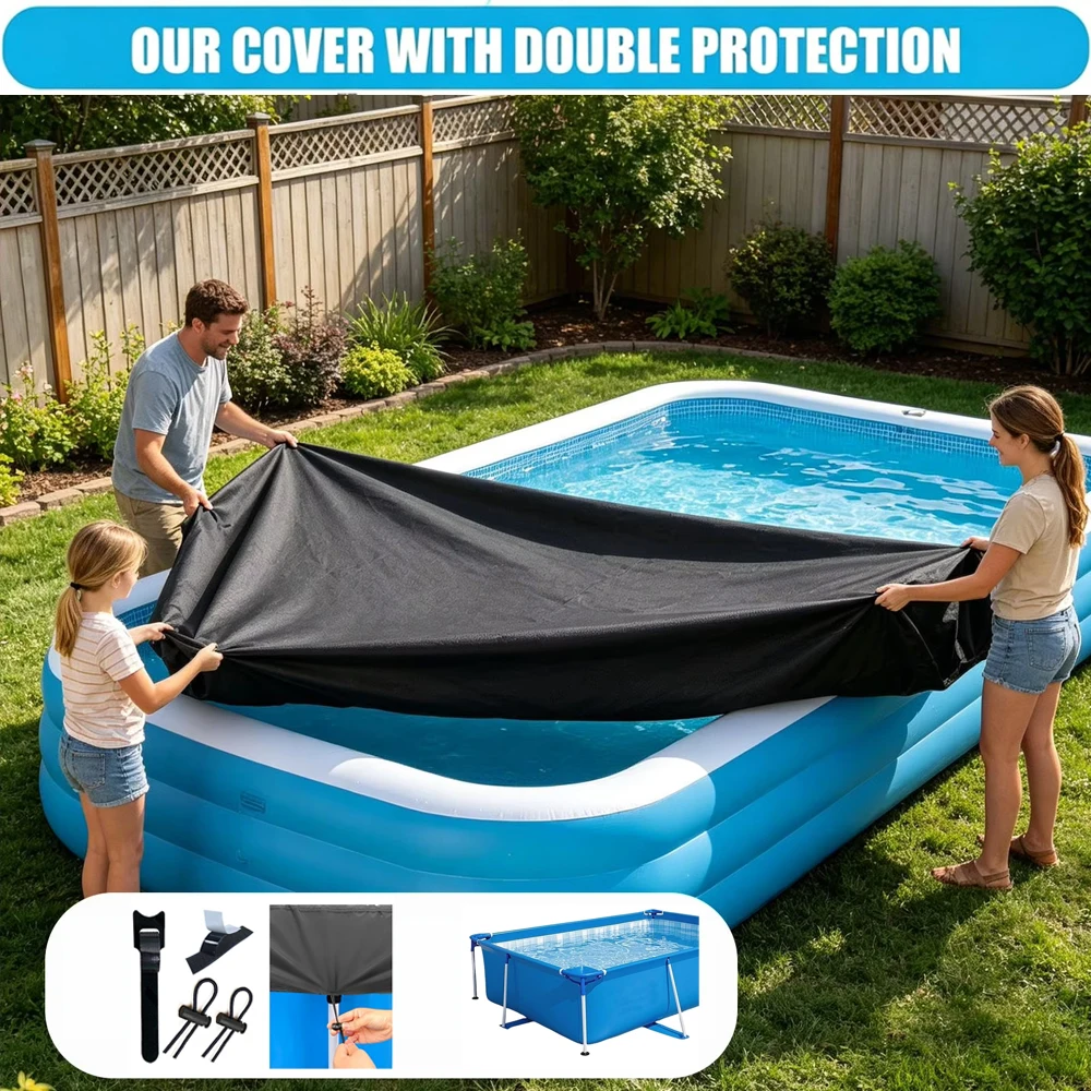 210D Rectangular Pool Cover for Above Ground Frame Pools – Dustproof & Rainproof Outdoor Garden Swimming Pool Protector