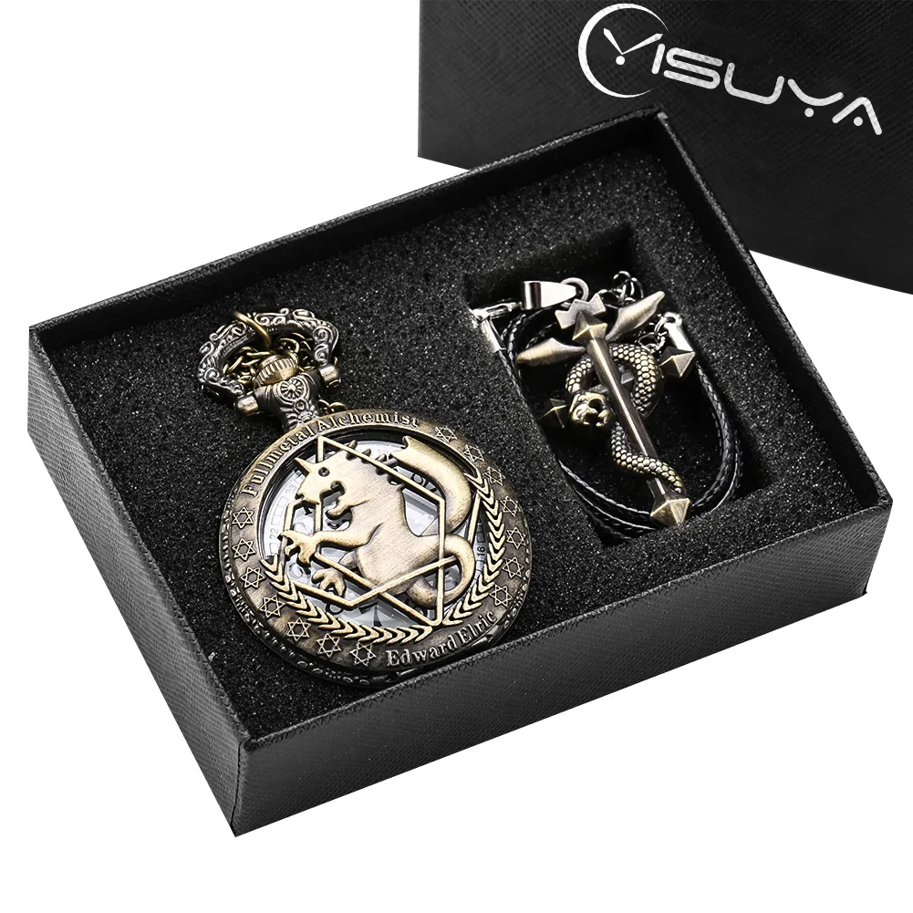 Retro Tone Fullmetal Alchemist High Grade Gifts Sets Pocket Watch Cosplay Edward Elric Anime Design Japan Anime Necklace Clock