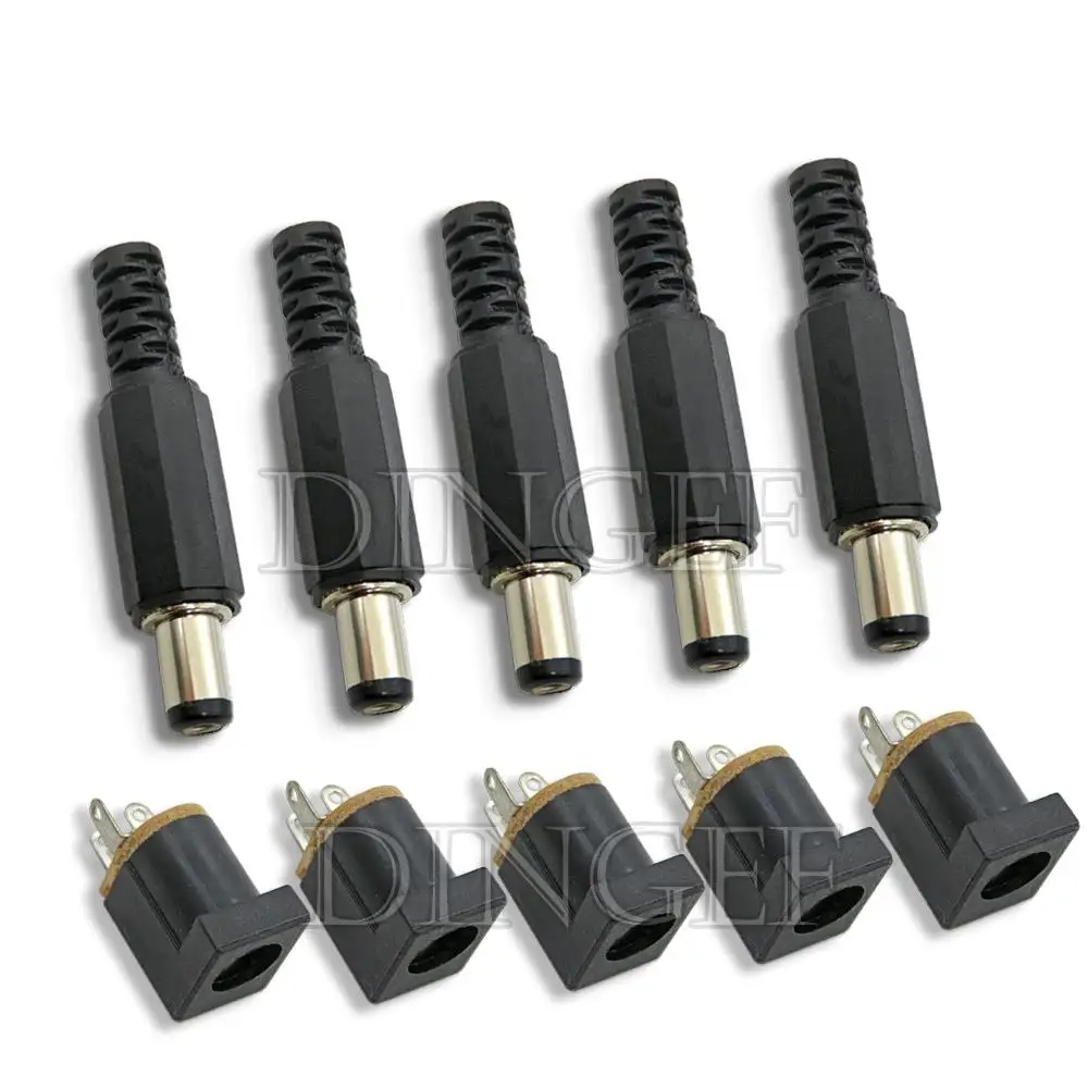 10PCS 5Pair 5.5x2.1mm DC Power Plug Male Female Jack Socket Nut Panel Mount DC Power Adapter Connector DC012 DC015 DC017 DC022