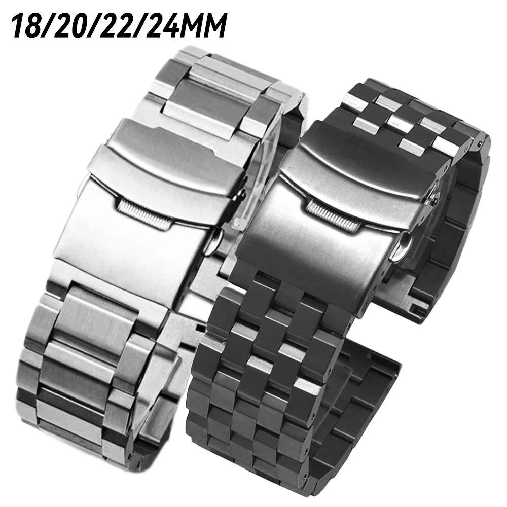 Luxury Stainless Steel Watchbands 20 22 24mm For Galaxy watch 6 5 40 44mm 43 47mm Strap For Seiko Huawei 4 pro Business Bracelet