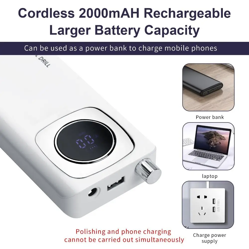 Perceuse à ongles électrique 45000 tr/min, avec écran LCD, perceuse électrique Rechargeable pour Nail Art, ensemble de manucure électrique Portable à faible bruit