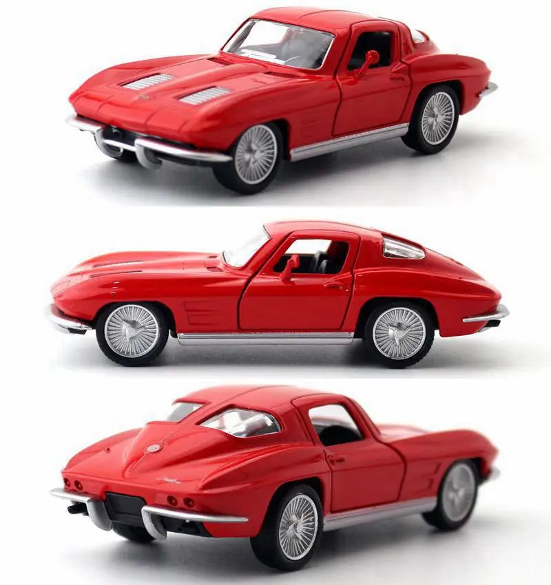 1:36 1963 Corvette juguete Diecast modelo Sting Ray Cassical Pull Back coche colección educativa puertas que se pueden abrir regalo chico