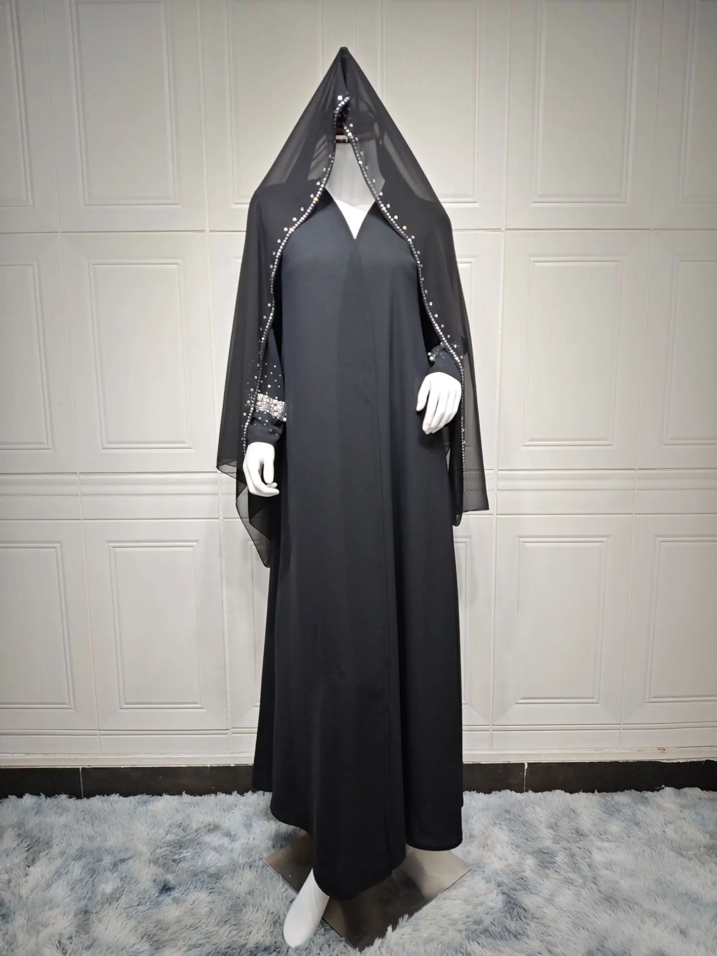 Eid Muslim Diamond Pearls Abaya for Women with Scarf Abayas Jalabiya Party Dresses Dubai Kaftan Vestidos Largos Long Robe 2024