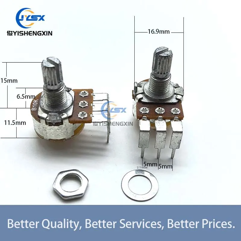 Potentiomètre simple avec interrupteur pour amplificateur audio, WH148, B5K, B10K, B50K, B100K, B500K, 5K, 10K, 100K, 50K, 500K, 15mm, 2 pièces