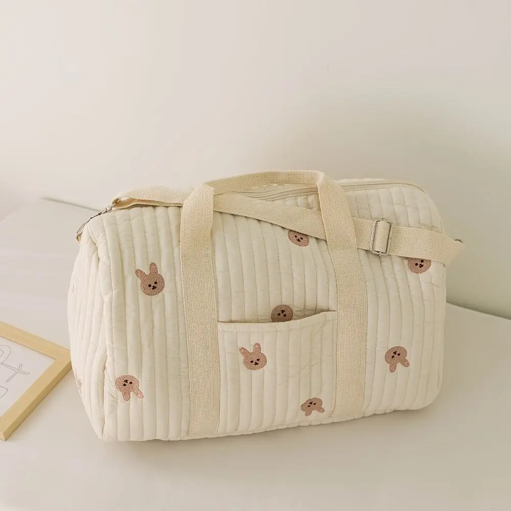 

Large Capacity Travel Luggage Bag Multi Functional Foldable Handheld Duffle Bag Sweet Flower Cartoon Bear Embroidered Travel Bag