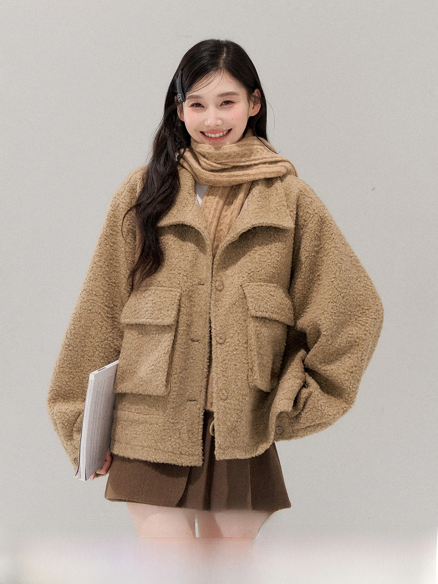 

American Sle ort Coat Women's Faionable Winter Outerwear Berry Small Wild American Retro Sle Warm Long Sve Top