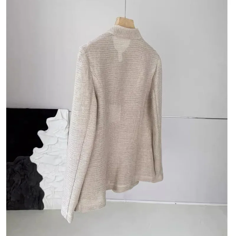 Rare Find! Y Yarn~Subtle Luxury!~Imported Linen Silver Thread Pocket Cutout Short Blazer