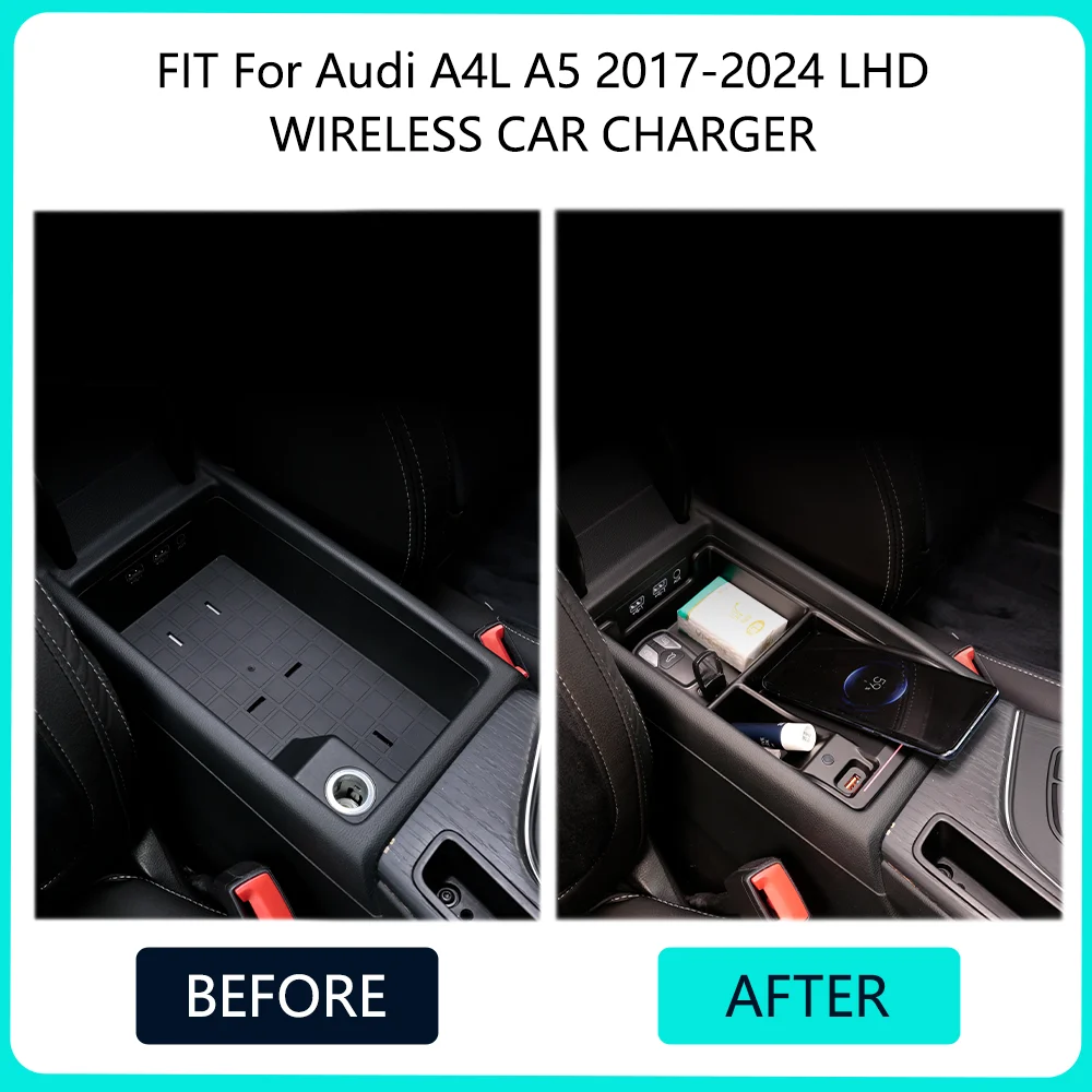 ل AudiA4L A5 2017 2018 2019 2020 2021-2024LHD حامل هاتف جبل شحن الوسادة شحن سريع اكسسوارات السيارات 15 واط شاحن لاسلكي