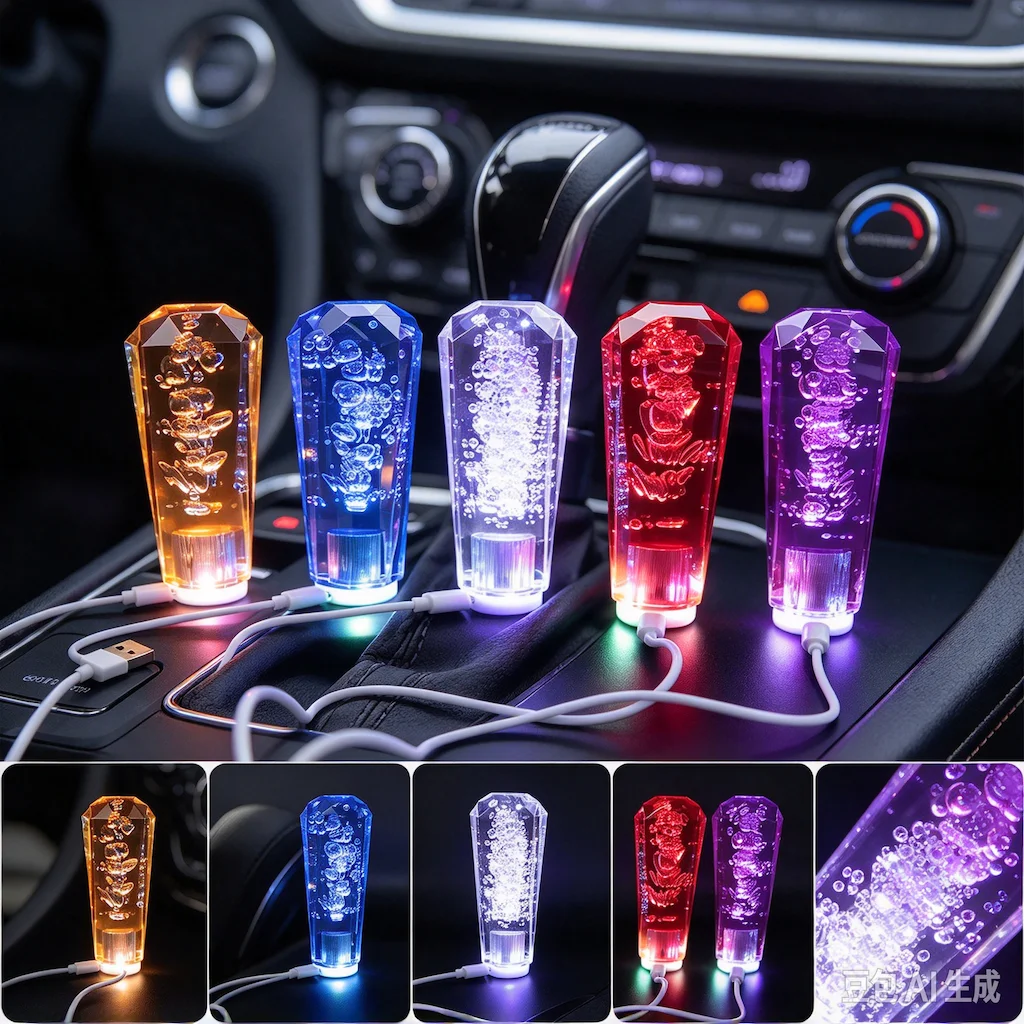 15cm Car White Shining Stitching Multicolor Gear Shift Knob Crystal Bubble Colorful Shifter Lever AT MT Fit For Honda Toyota
