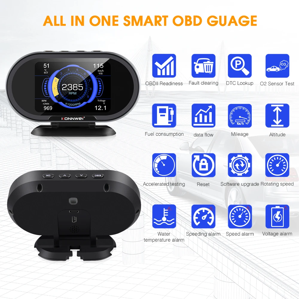 KONNWEI KW206 OBD2 Computer di bordo Auto Car Computer digitale OBD 2 Scanner Consumo carburante Visualizzazione del misuratore della temperatura