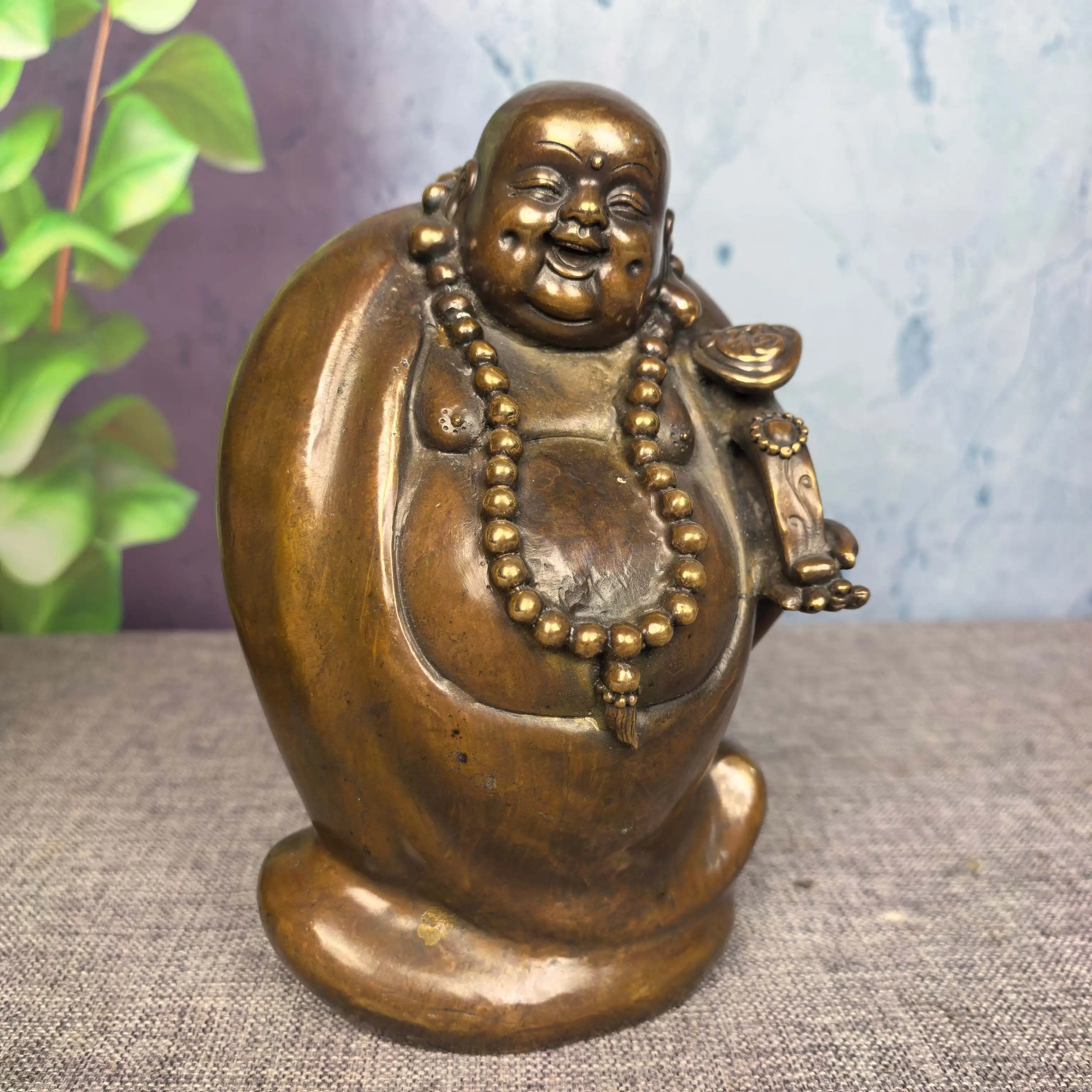 Old Brass Ruyi Maitreya Buddha Big bellied Buddha screen Study desktop Amass wealth Ornaments