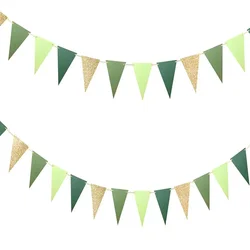 10Ft Gold Sage Green Triangle Paper Banner Decorations Greenery Party Bunting for Jungle Safari Summer Birthday Pennant Supplies