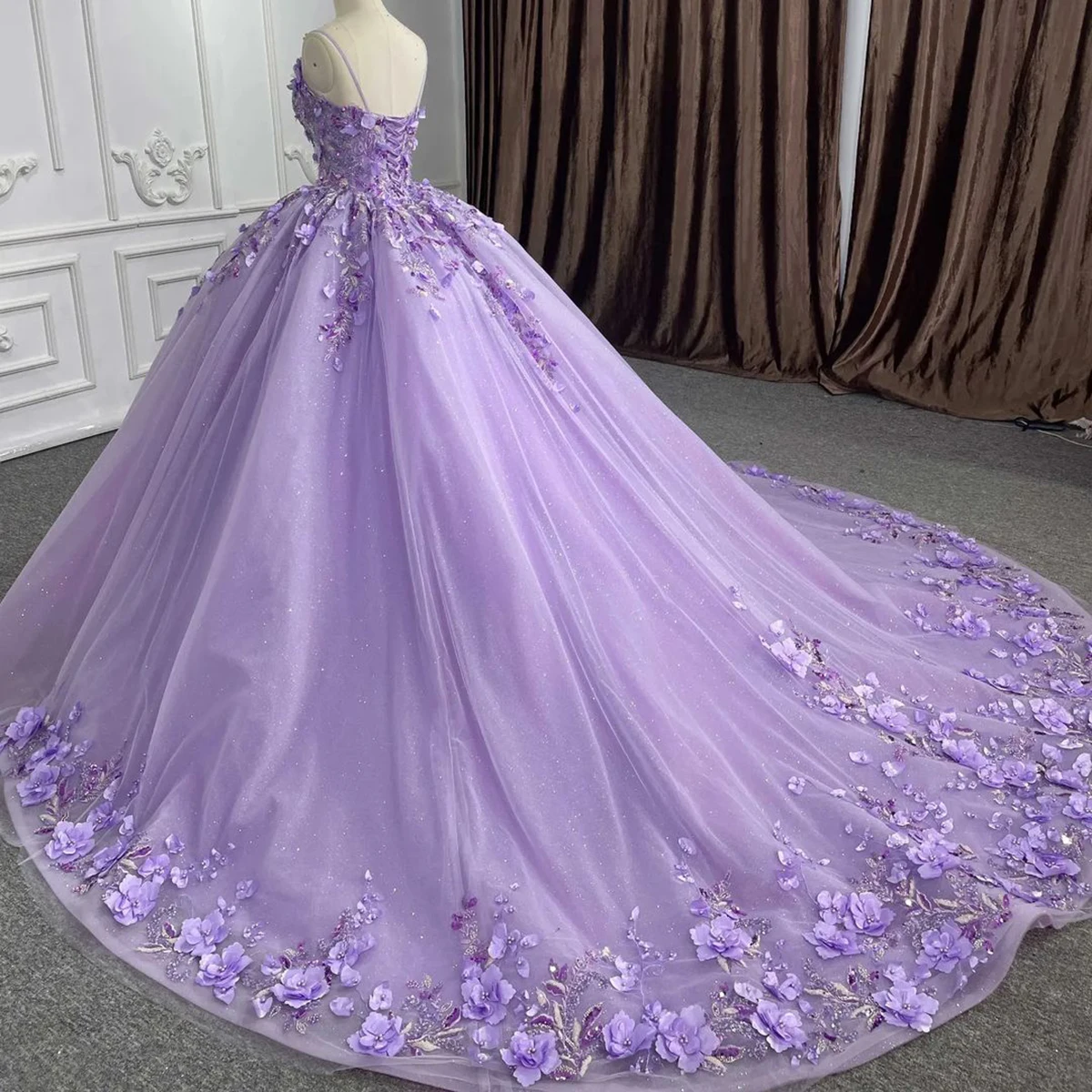 Customized Elegant Shine Crystal A-Line Wedding Dress New 3D-Flower Sleeveless Bridal Gowns Brush Train Robe Vestido De Noiva