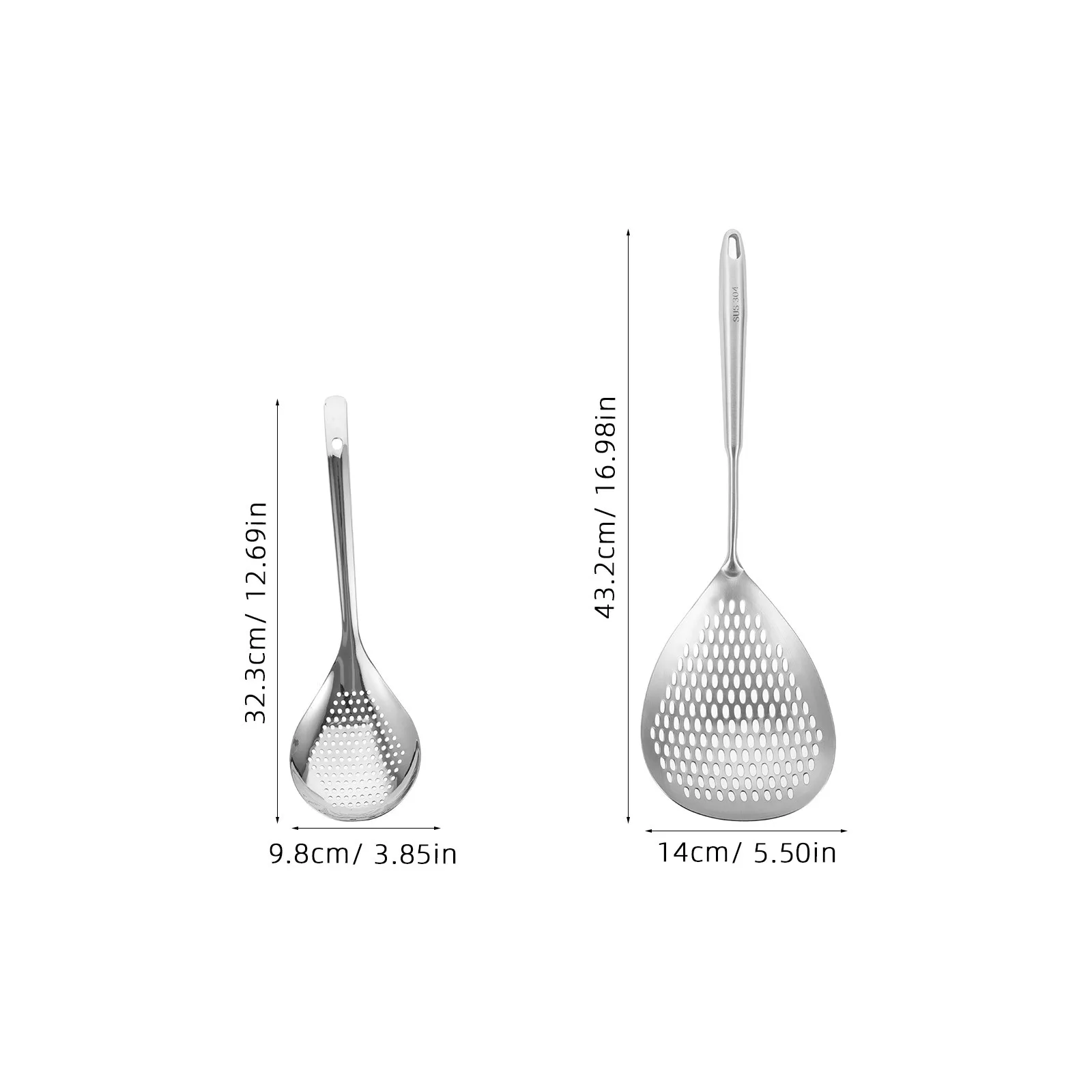 2Pcs Stainless Steel Skimmer Spoon Kitchen Colander Slotted Strainer Oil Filter Fried Food Scoop Hanging Hole