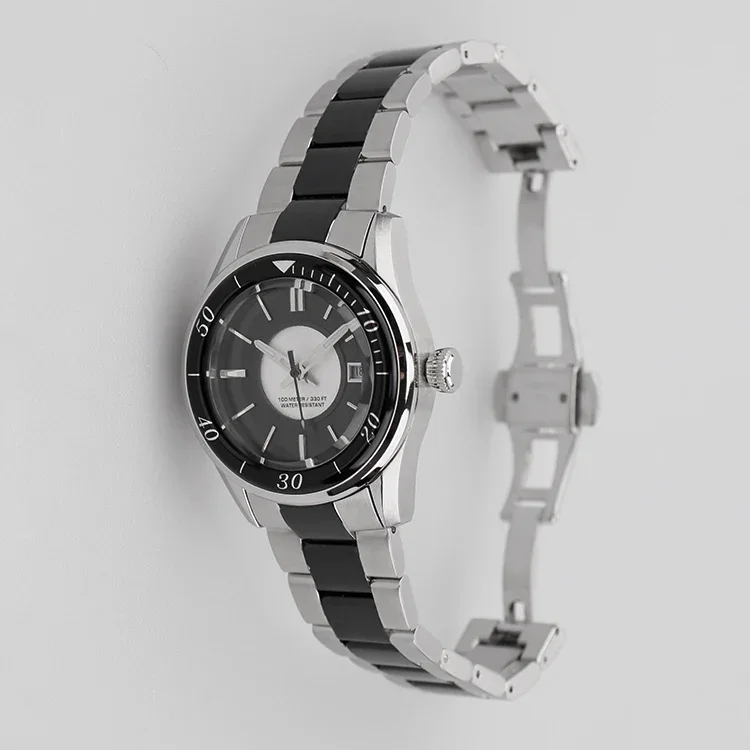 Sapphire Crystal Silver+black Design Dial Custom Logo Watch Date Luminous Functions Wrist Watches Men Watch Waterproof