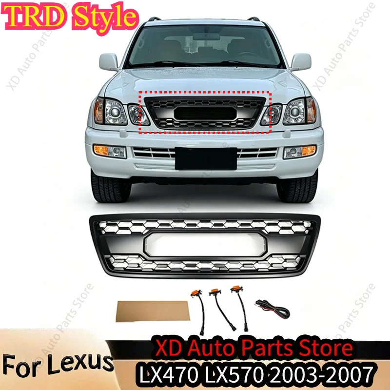 TRD Style Front Grille for Lexus LX470 LX570 2003-2007 Conversion Upgrade Mesh Grill Replacement Honeycomb Hood Body Kits Tuning