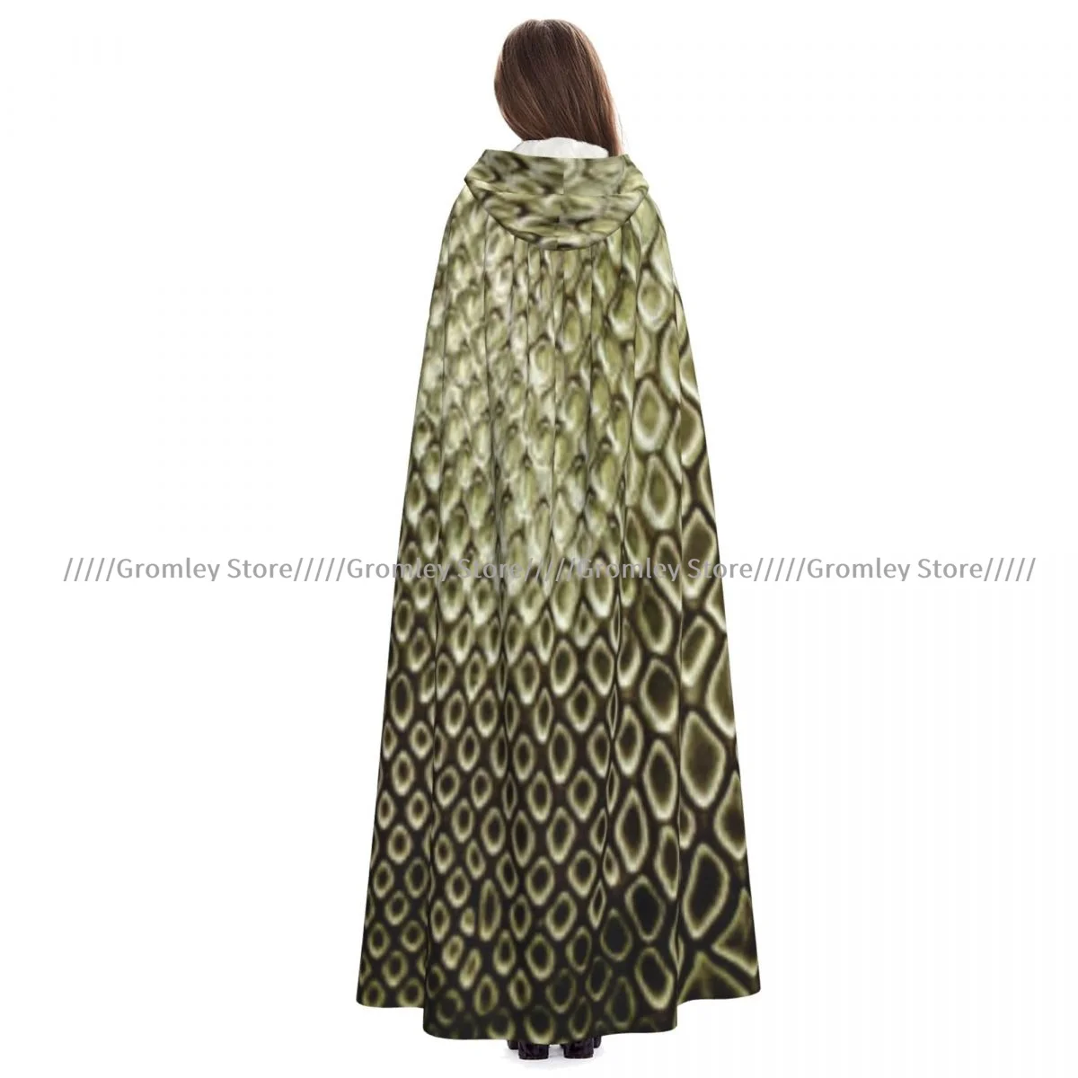 

Witch Long Hooded Robe Snake Skin Animal Background Halloween Cloak Cosplay Costumes for Adult
